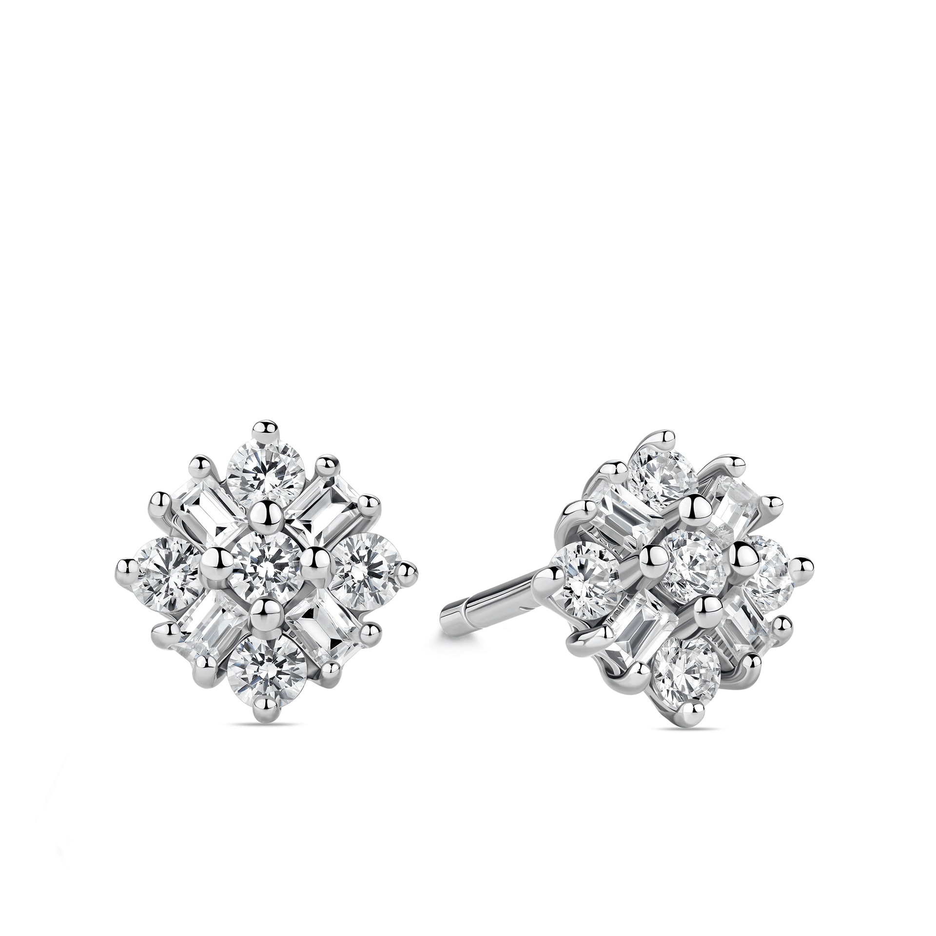 Cubic Zirconia Cluster Stud Earrings in Sterling Silver