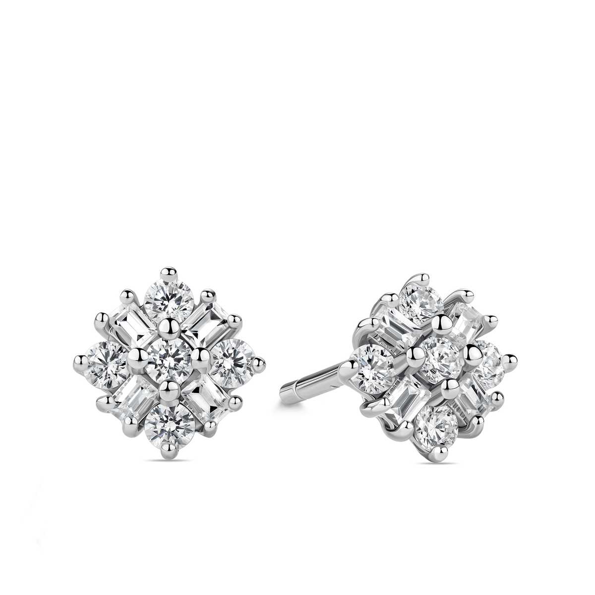 Cubic Zirconia Cluster Stud Earrings in Sterling Silver - Wallace Bishop