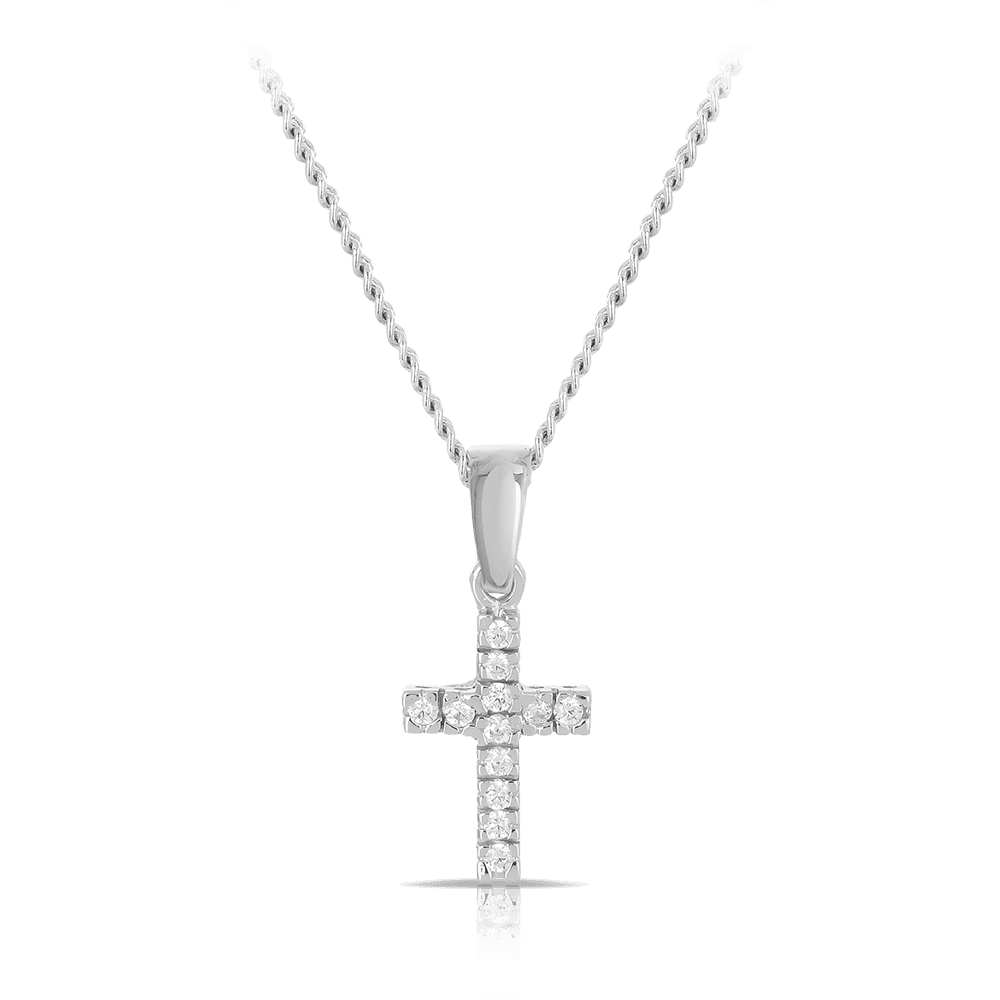 Cubic Zirconia Cross Pendant in 9ct White Gold - Wallace Bishop