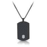 Cubic Zirconia Dog Tag Pendant in Stainless Steel & Carbon Fibre - Wallace Bishop