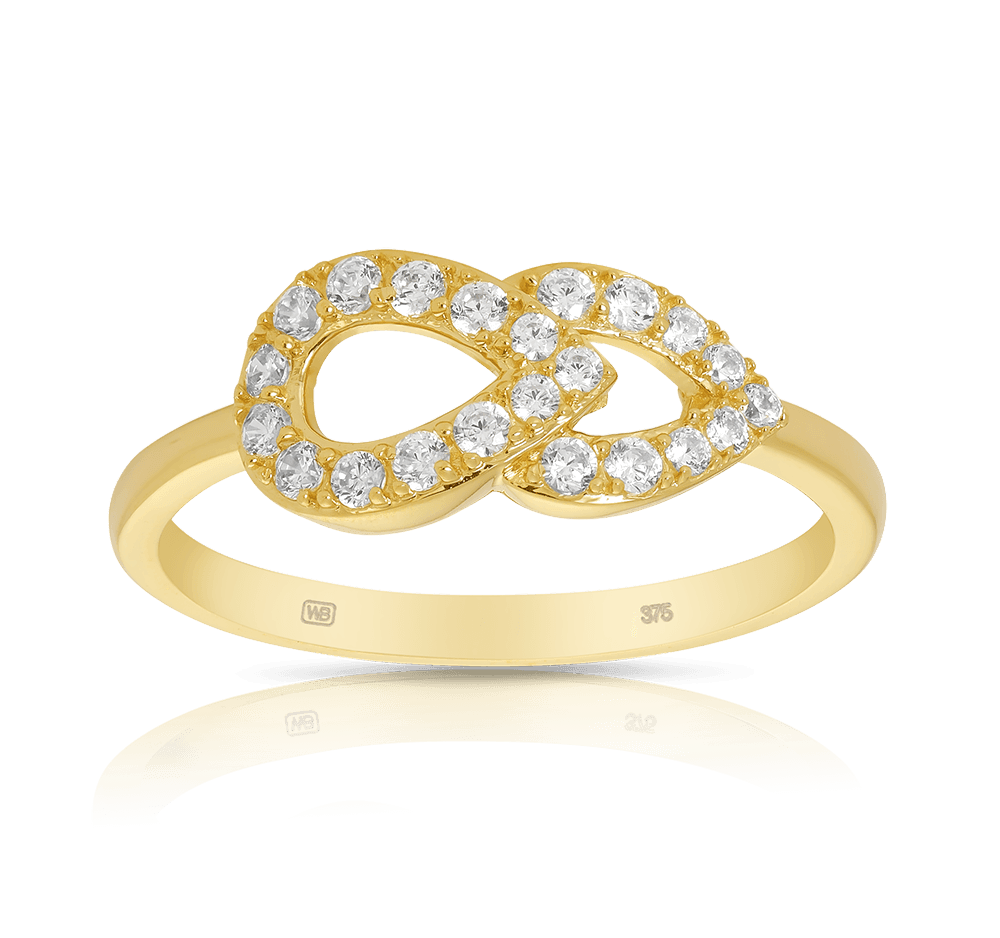 Cubic Zirconia Double Pear Ring in 9ct Yellow Gold - Wallace Bishop