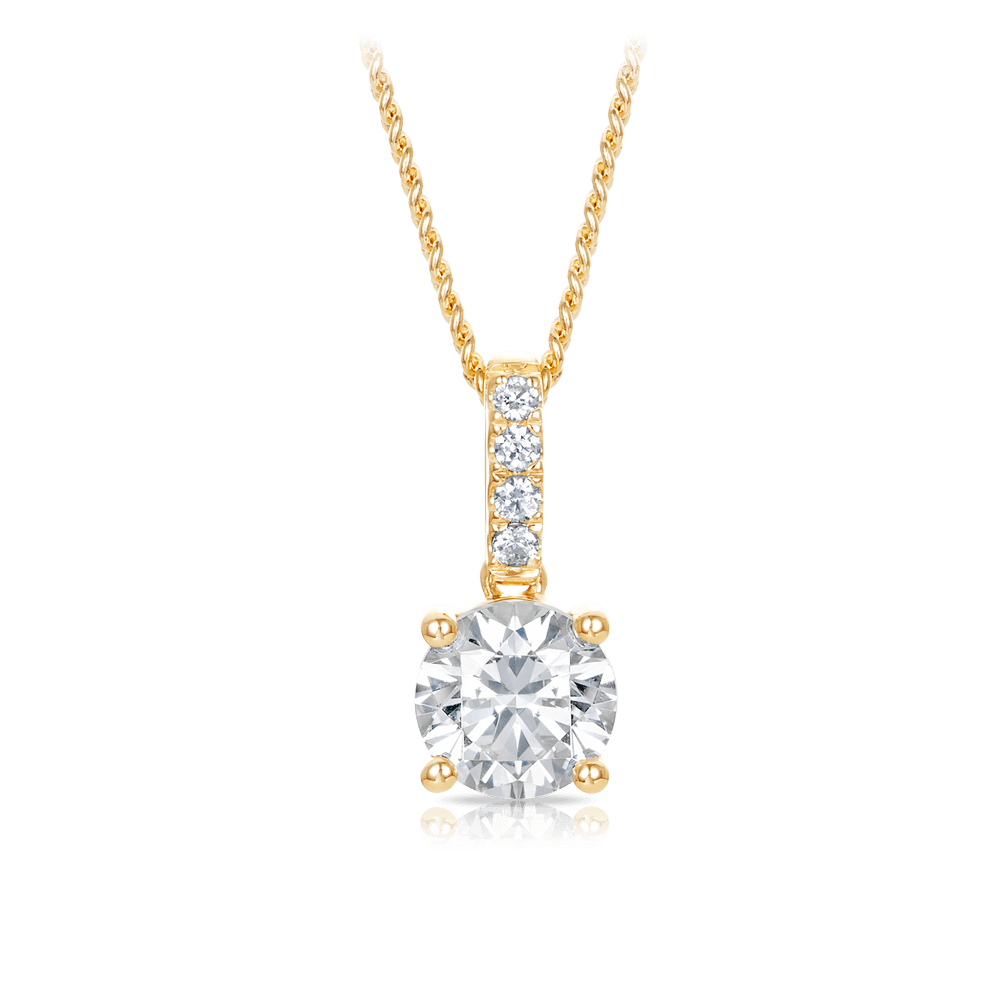 Cubic Zirconia Drop Pendant Necklace in 9ct Yellow Gold - Wallace Bishop
