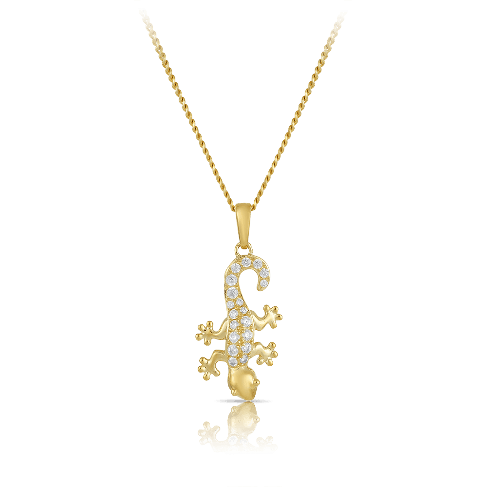 Cubic Zirconia Gecko Pendant in 9ct Yellow Gold - Wallace Bishop
