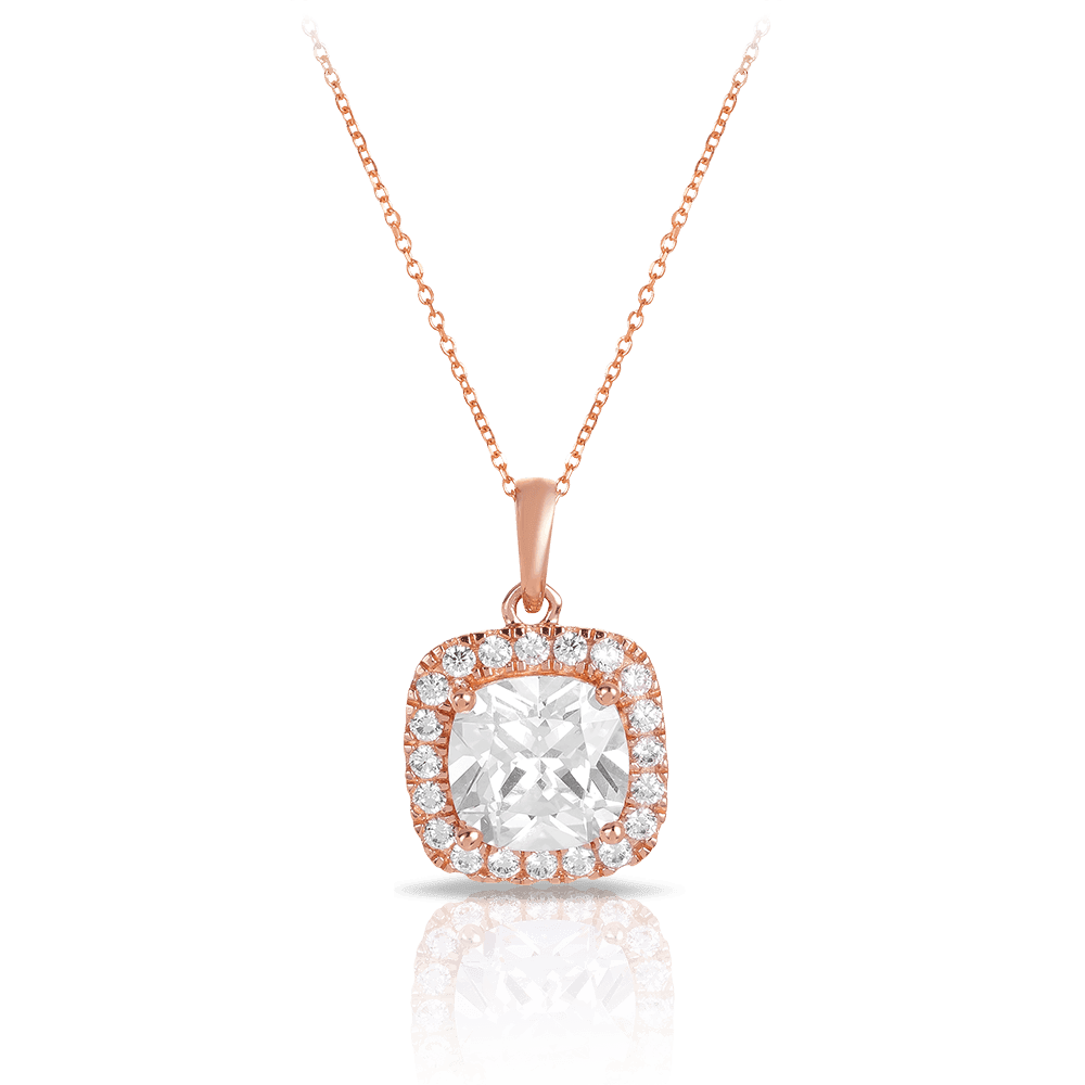 Cubic Zirconia Halo Pendant in 9ct Rose Gold - Wallace Bishop