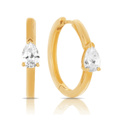 Cubic Zirconia Pear Cut Huggie Hoop Earrings in 9ct Yellow Gold - Wallace Bishop