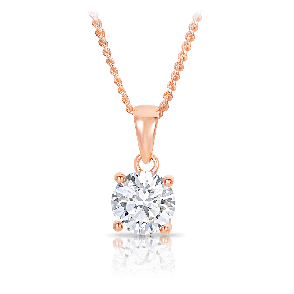 Cubic Zirconia Pendant Necklace in 9ct Rose Gold - Wallace Bishop