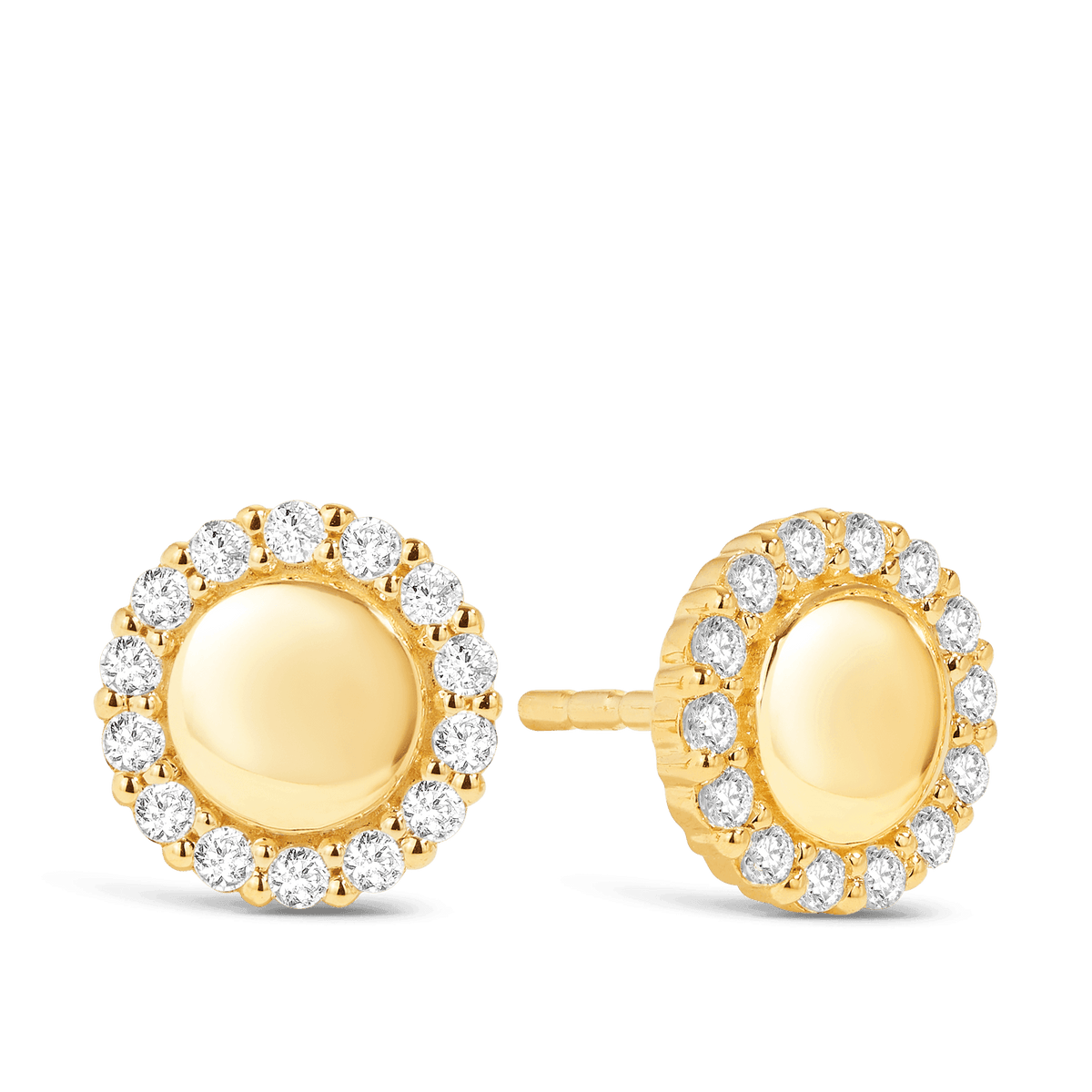 Cubic Zirconia Round Halo Stud Earrings in 9ct Yellow Gold - Wallace Bishop