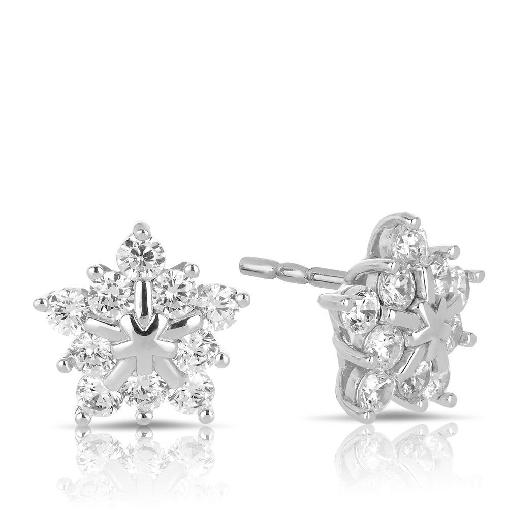 Cubic Zirconia Snowflake Stud Earrings in Sterling Silver - Wallace Bishop