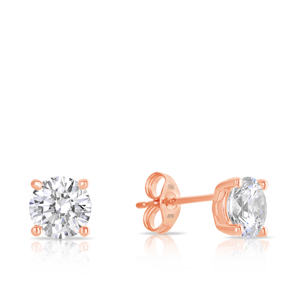 Cubic Zirconia Stud Earrings in 9ct Rose Gold - Wallace Bishop