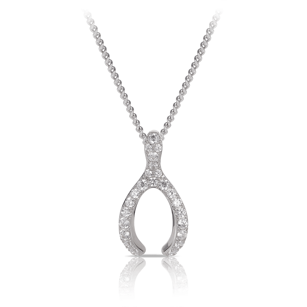 Cubic Zirconia Wishbone Necklace in Sterling Silver - Wallace Bishop