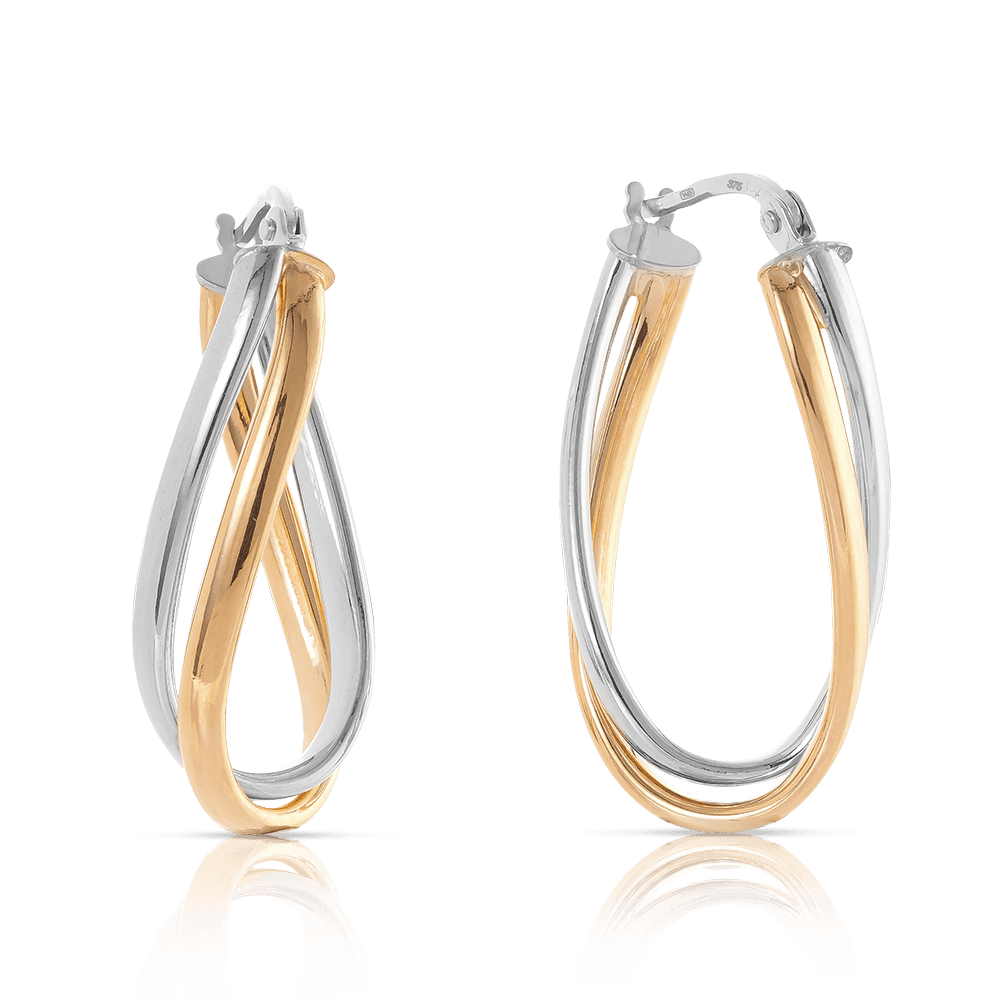 Curved Hoop Earrings in 9ct Yellow and White Gold - Wallace Bishop
