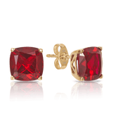 Cushion Cut Created Ruby Studs in 9ct Yellow Gold - Wallace Bishop