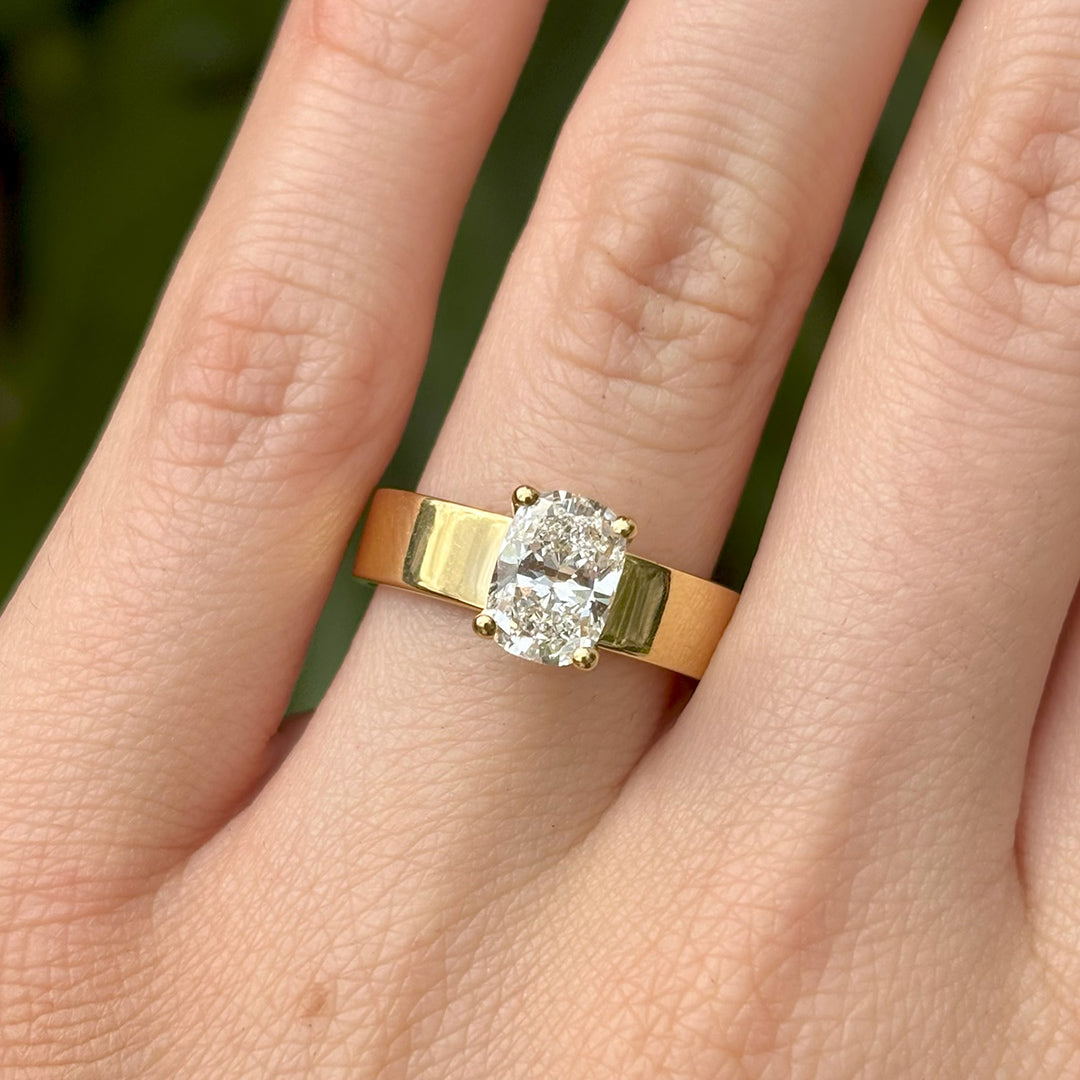 Everlasting 1.50ct TW Long Cushion Lab-Grown Diamond Wide Band Solitaire Engagement Ring in 18ct Yellow Gold