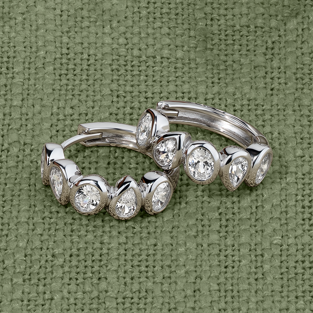 Cubic Zirconia Huggie Earrings in Sterling Silver