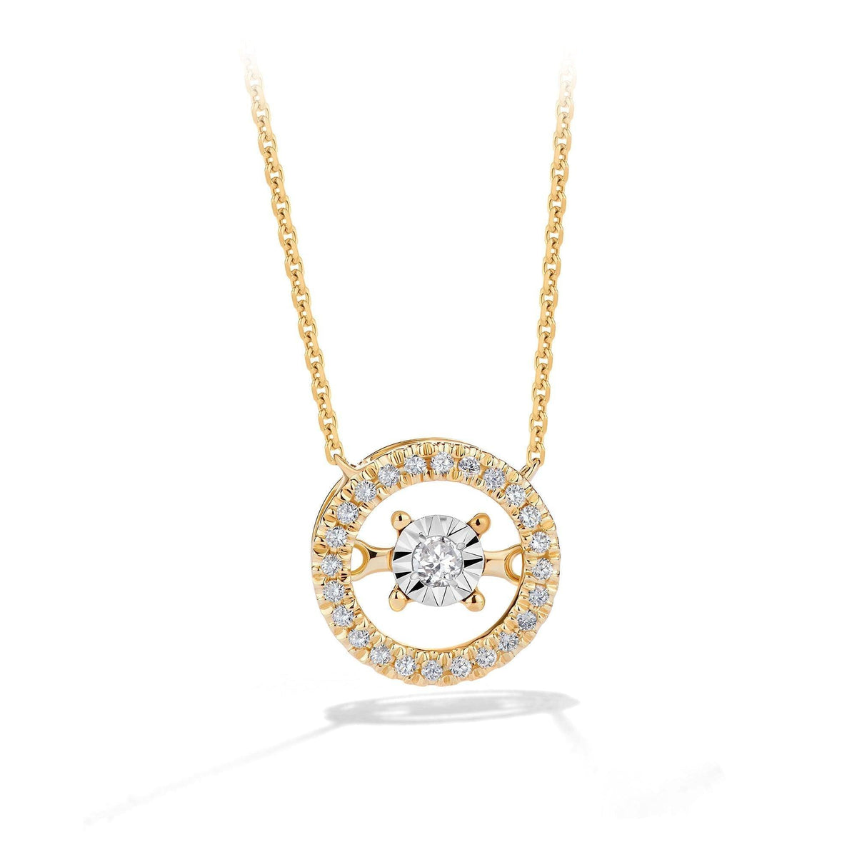 Dancing Diamond Halo Necklace in 9ct Yellow Gold - Wallace Bishop
