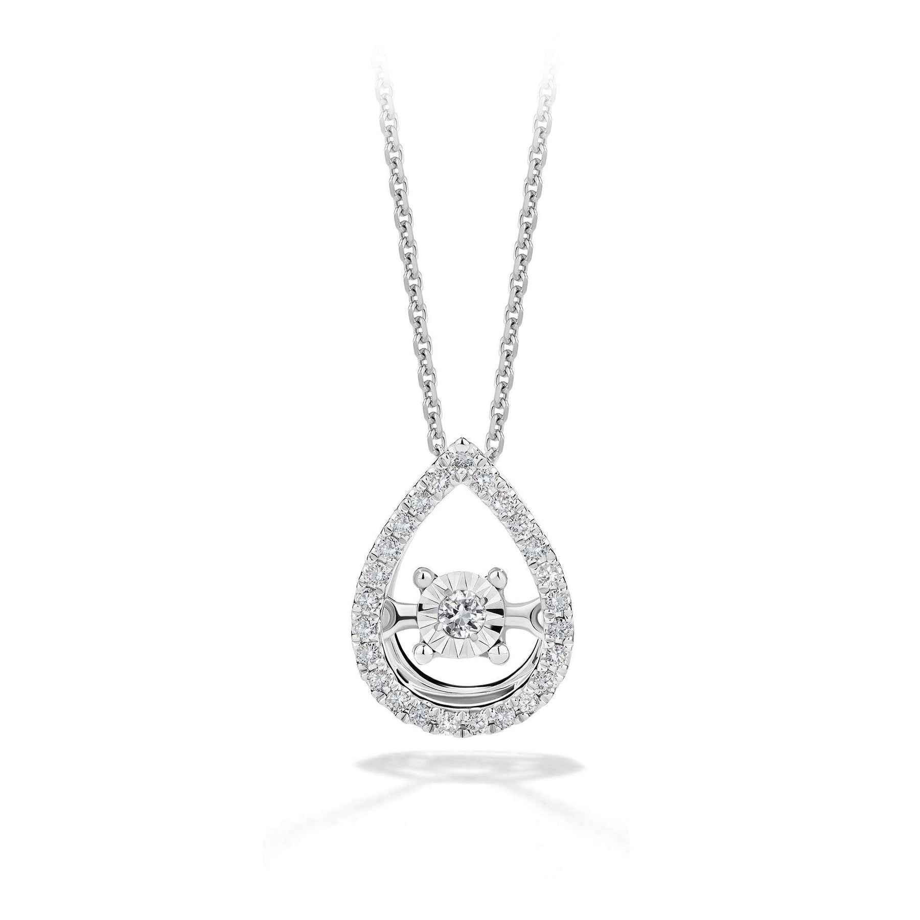 Dancing Diamond Pear Halo Pendant in 9ct White Gold - Wallace Bishop