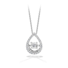Dancing Diamond Pear Halo Pendant in 9ct White Gold - Wallace Bishop
