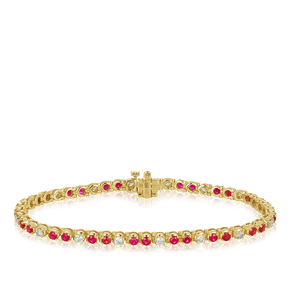 Diamond & Ruby Tennis Bracelet in 9ct Yellow Gold - Wallace Bishop