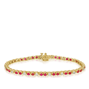 Diamond & Ruby Tennis Bracelet in 9ct Yellow Gold - Wallace Bishop