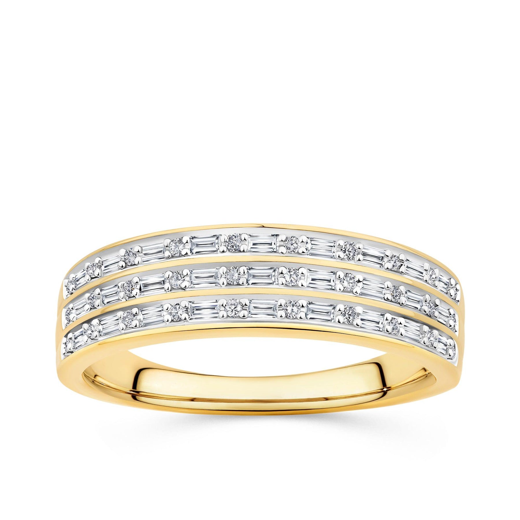 Diamond Baguette 3-tier Dress Ring in 9ct Yellow Gold TDW 0.28ct - Wallace Bishop