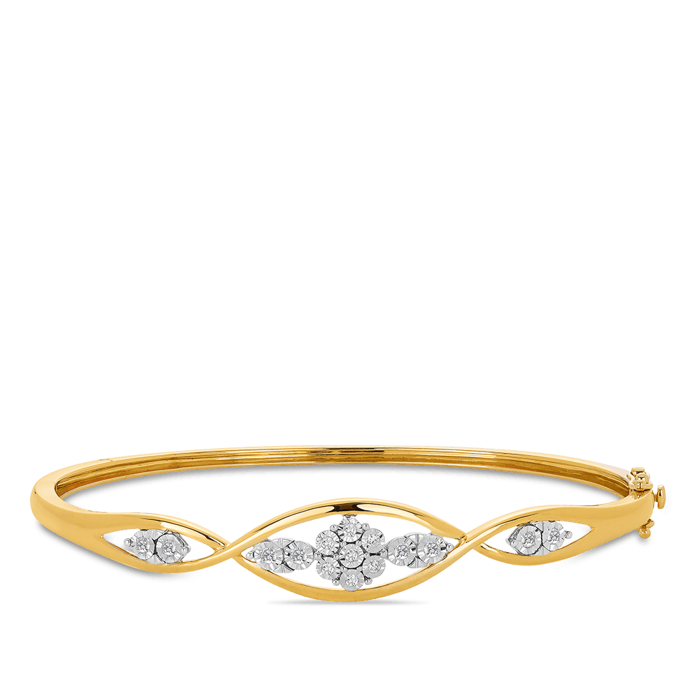 Diamond Bangle in 9ct Yellow and White Gold TGW 0.20ct
