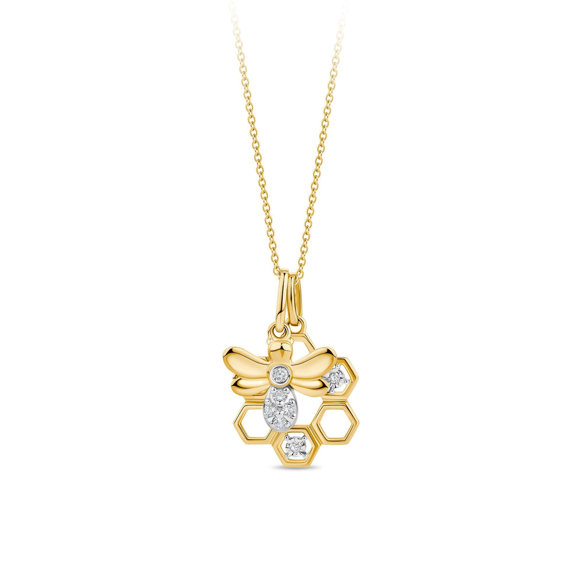 Diamond Bumble Bee & Honeycomb Pendant with Chain in 9ct Yellow Gold - Wallace Bishop