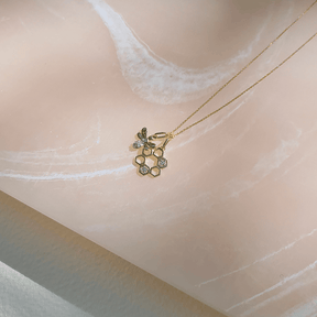 Diamond Bumble Bee & Honeycomb Pendant with Chain in 9ct Yellow Gold - Wallace Bishop