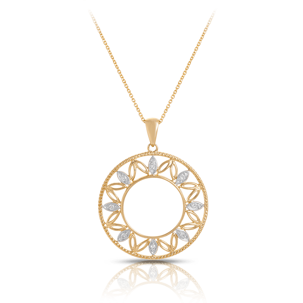Diamond Circle Leaf Pendant in 9ct Yellow Gold - Wallace Bishop