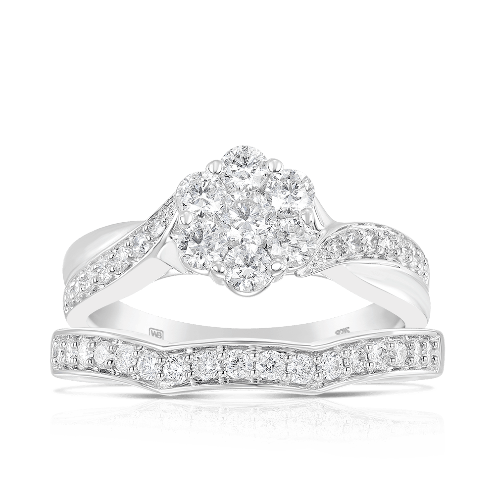 Diamond Cluster Bridal Ring in 9ct White Gold Ring - Wallace Bishop