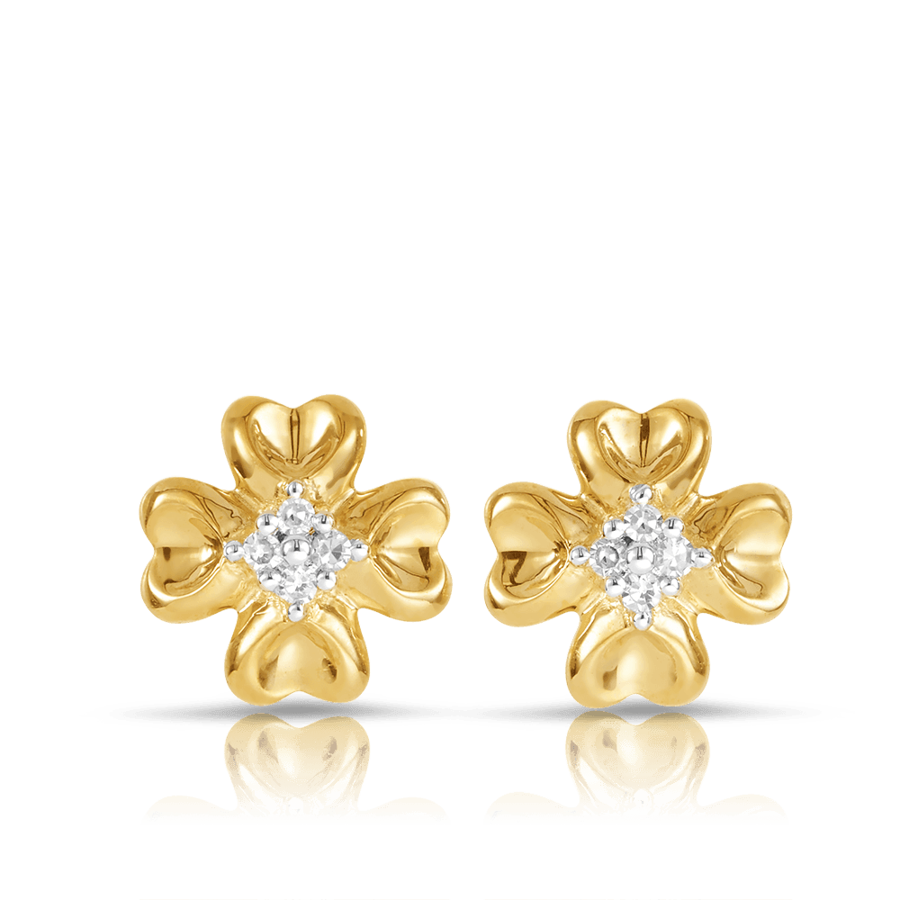 Diamond Cluster Clover Leaf Stud Earrings in 9ct Yellow Gold - Wallace Bishop