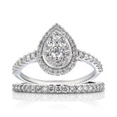 Diamond Cluster Halo Engagement & Wedding Bridal Set Rings in 9ct White Gold - Wallace Bishop