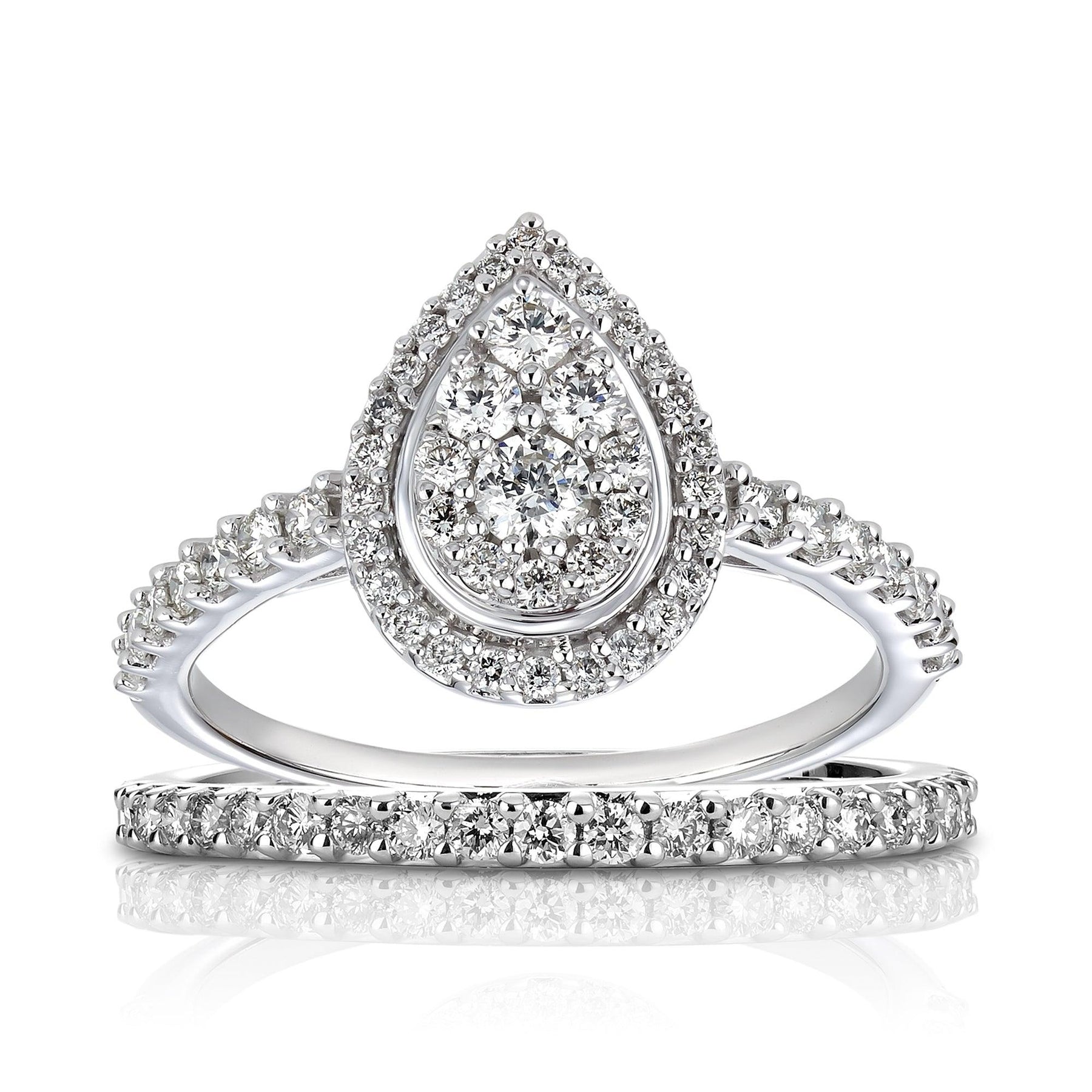 Diamond Cluster Halo Engagement & Wedding Bridal Set Rings in 9ct White Gold - Wallace Bishop