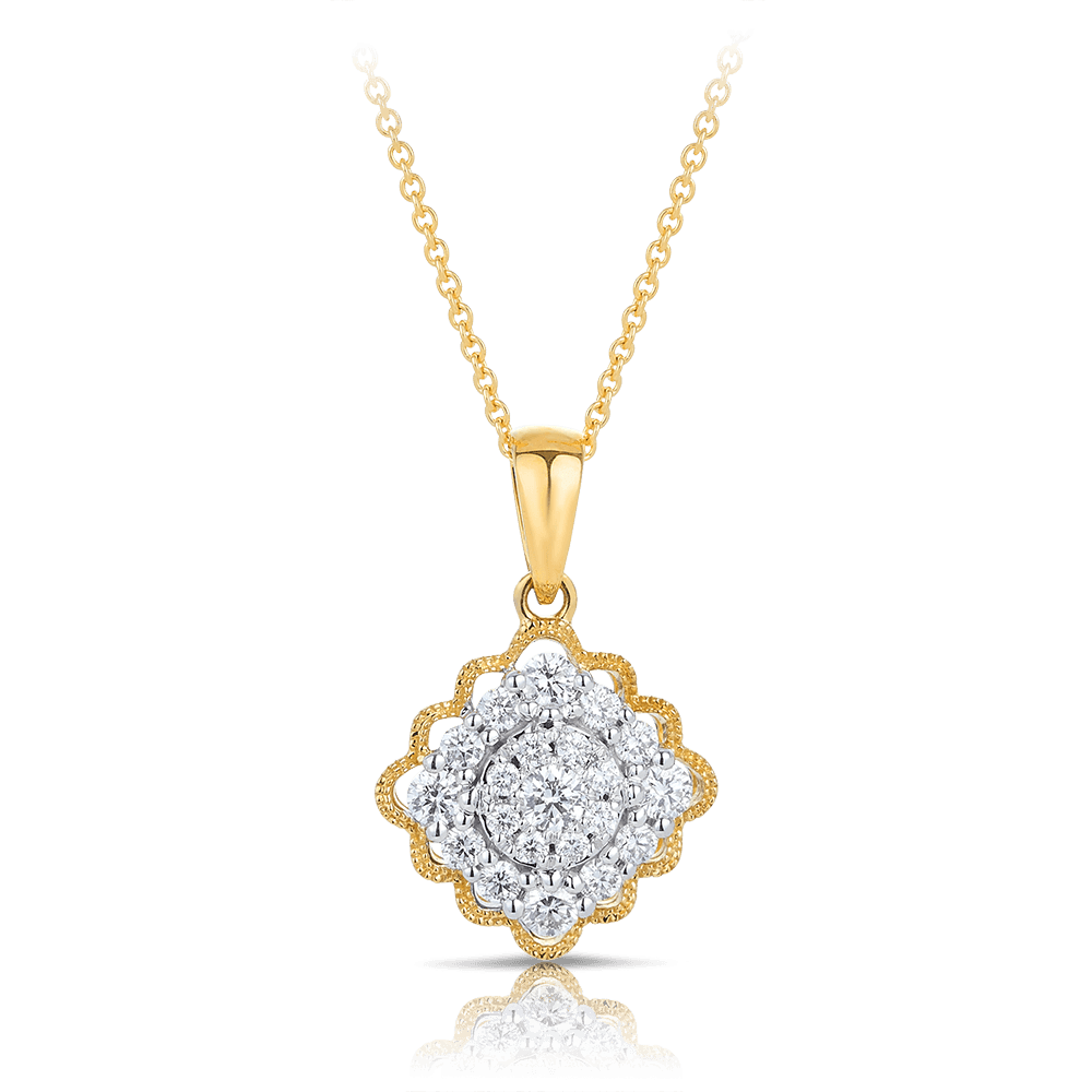 Diamond Cluster Pendant in 18ct Yellow & White Gold - Wallace Bishop