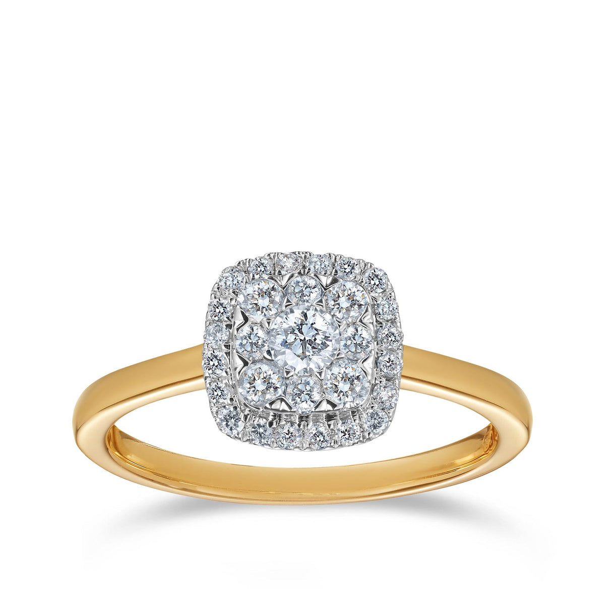 Diamond Cluster Square Halo Engagement Ring in 9ct Yellow & White Gold TDW 0.40ct - Wallace Bishop