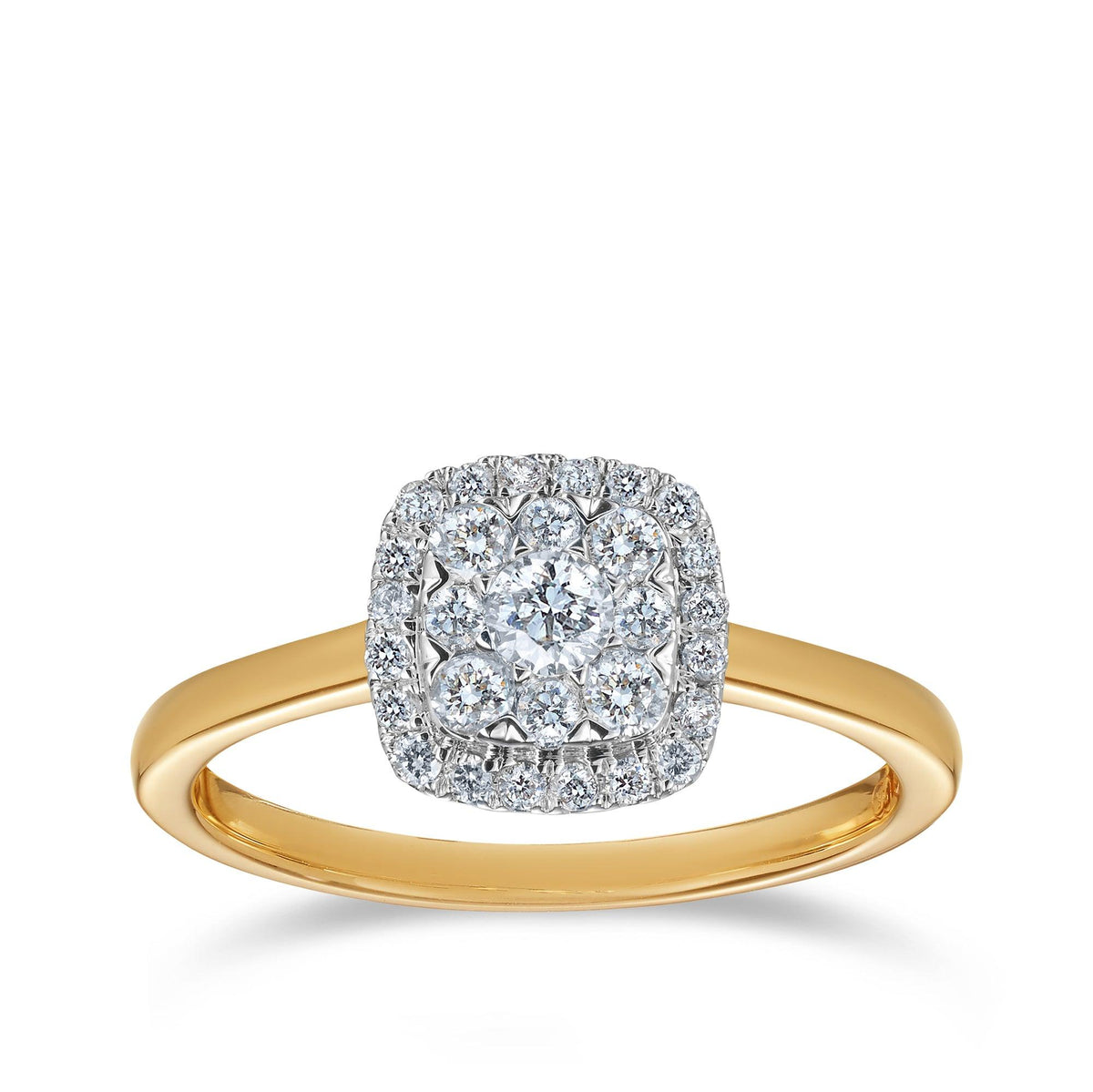 Diamond Cluster Square Halo Engagement Ring in 9ct Yellow & White Gold TDW 0.40ct - Wallace Bishop