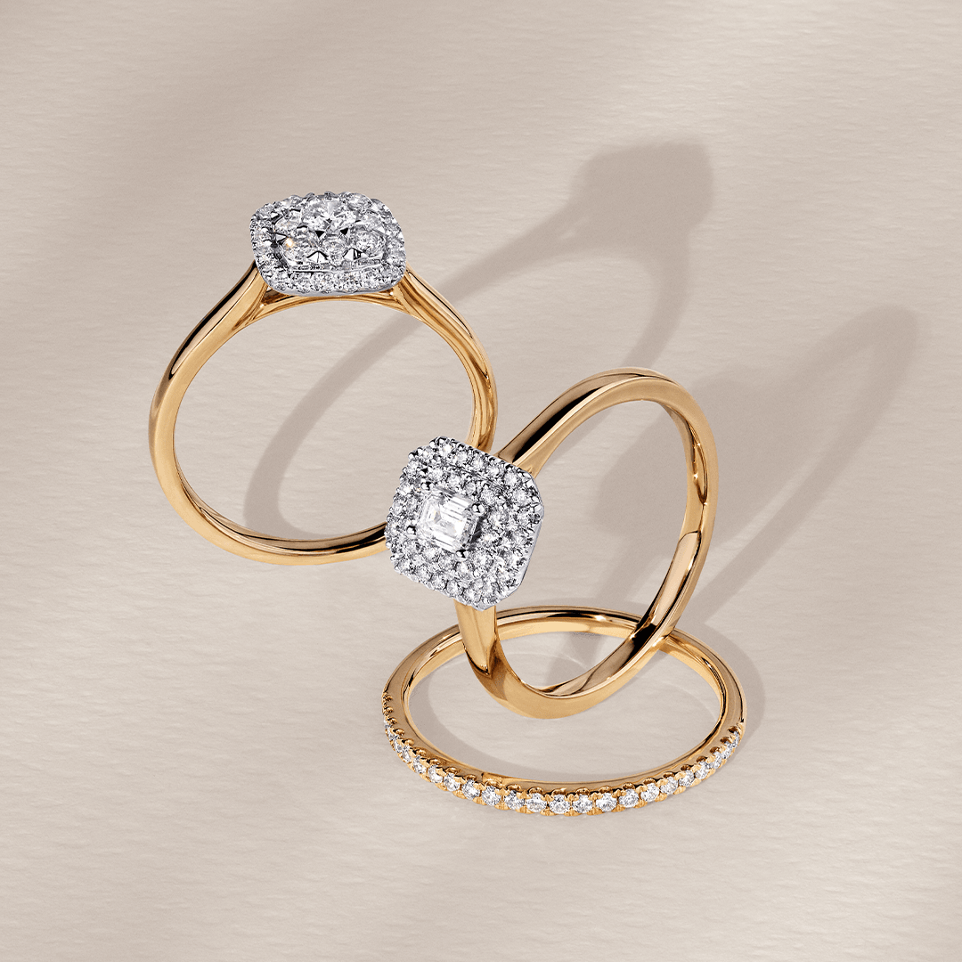 Diamond Cluster Square Halo Engagement Ring in 9ct Yellow & White Gold TDW 0.40ct - Wallace Bishop