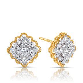 Diamond Cluster Stud Earrings in 18ct Yellow & White Gold - Wallace Bishop
