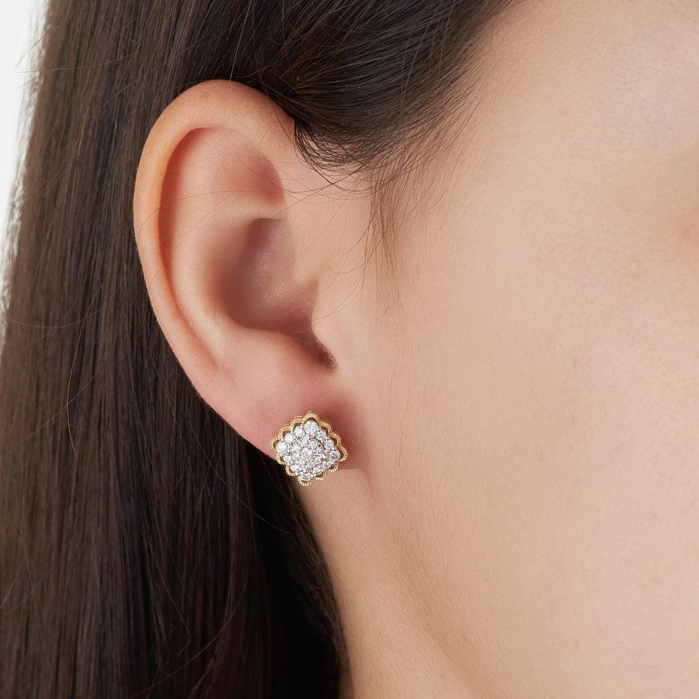Diamond Cluster Stud Earrings in 18ct Yellow & White Gold - Wallace Bishop