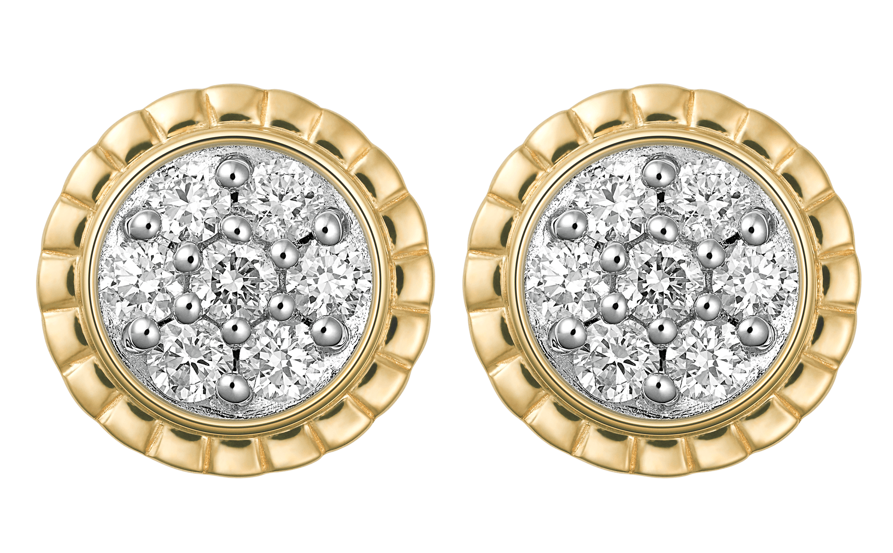 Diamond Cluster Stud Earrings in 9ct White & Yellow Gold - Wallace Bishop