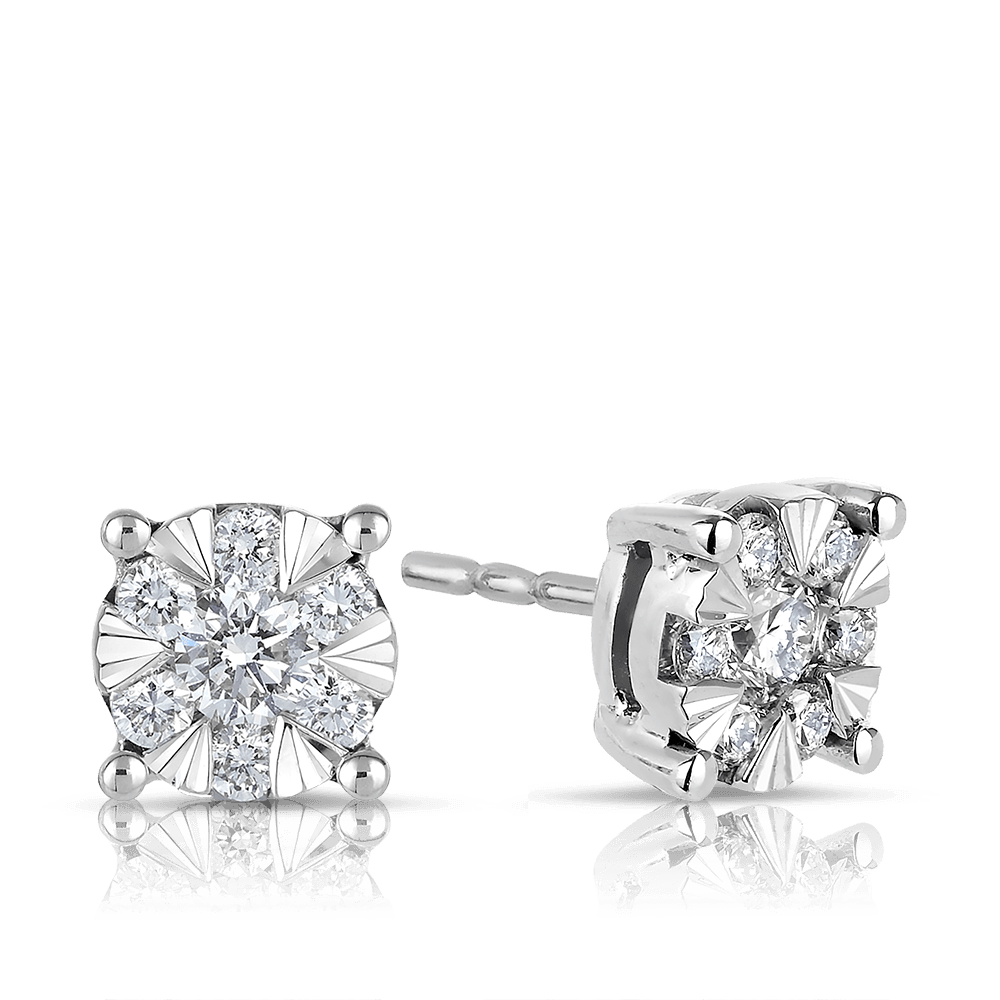 Diamond Cluster Stud Earrings in 9ct White Gold - Wallace Bishop