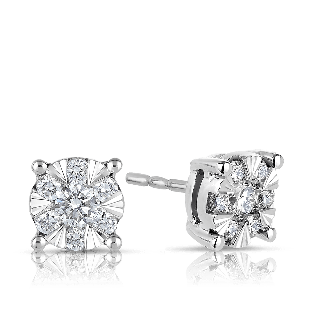 Diamond Cluster Stud Earrings in 9ct White Gold – Wallace Bishop