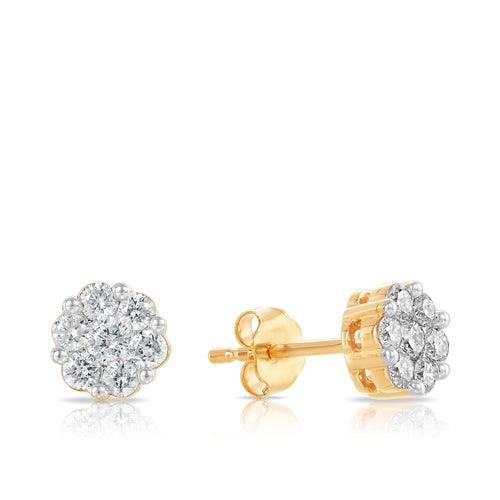 Diamond Cluster Stud Earrings in 9ct Yellow Gold - Wallace Bishop