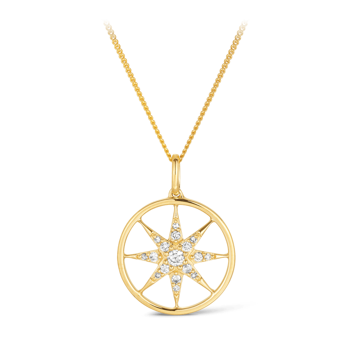 Diamond Compass Pendant in 9ct Yellow Gold - Wallace Bishop