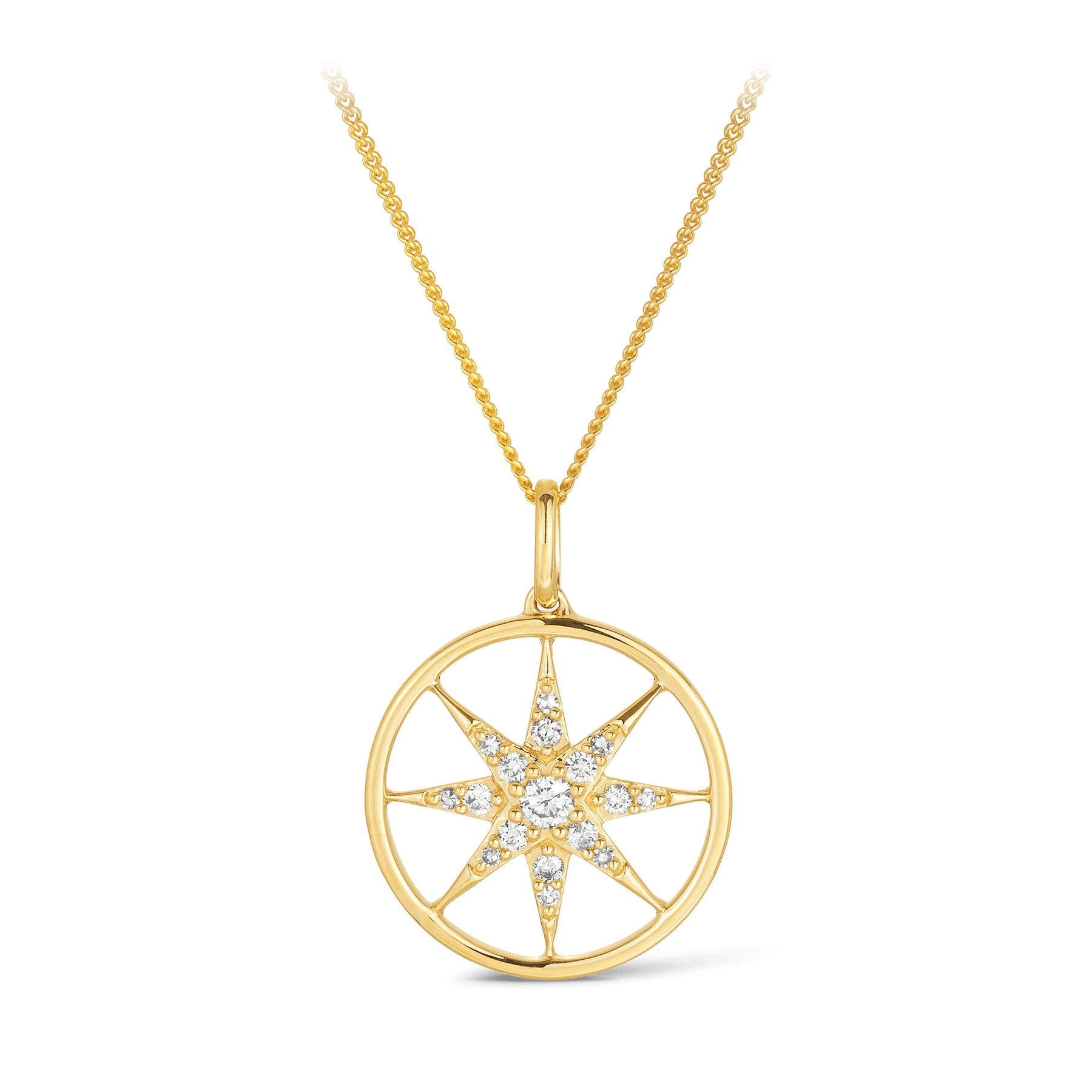 Diamond Compass Necklace in Yellow Gold | Solid Gold Jewelers