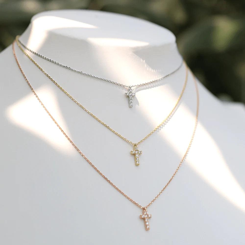 Diamond Cross Necklace set in 9ct Rose Gold - Wallace Bishop