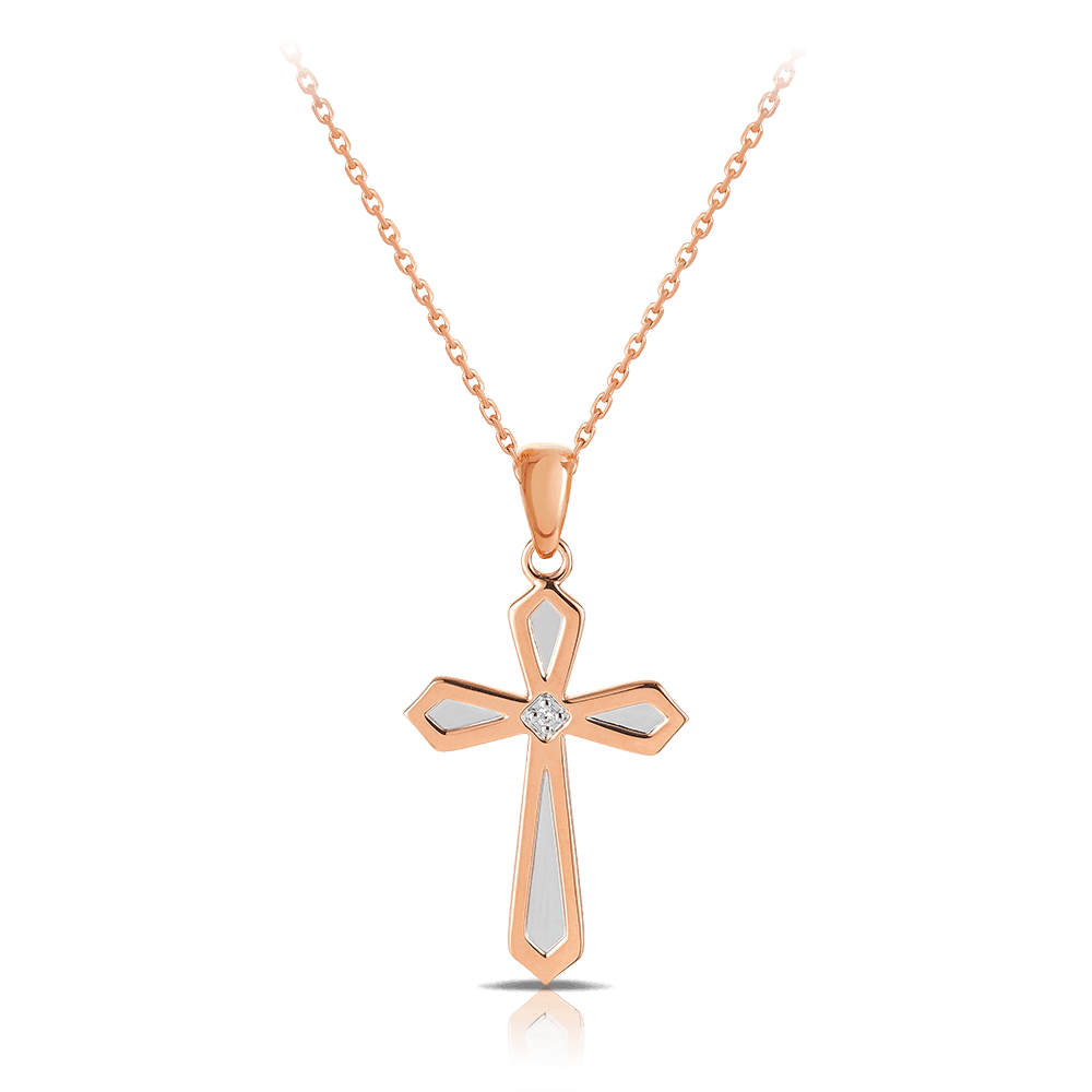 Diamond Cross Pendant in 9ct Rose Gold TGW 0.01ct - Wallace Bishop