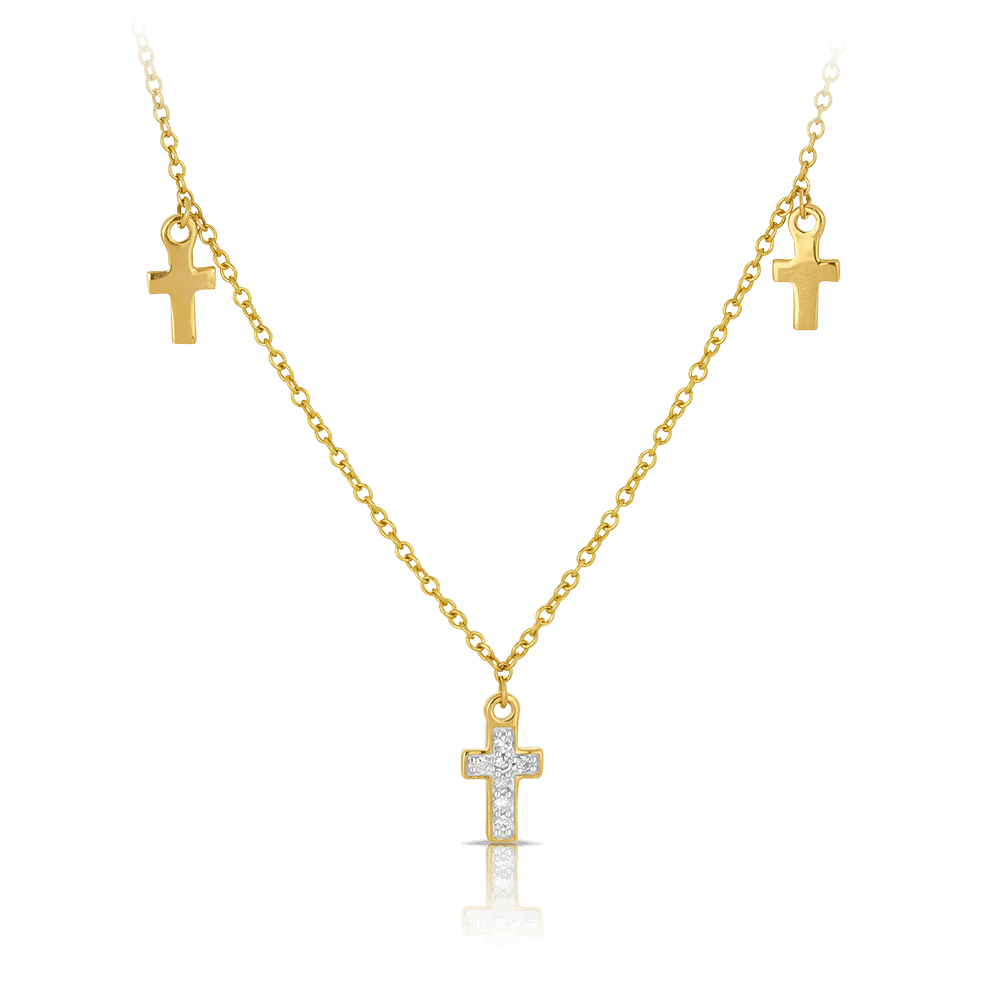 Diamond Cross Trio Necklace set in 9ct Yellow Gold - Wallace Bishop