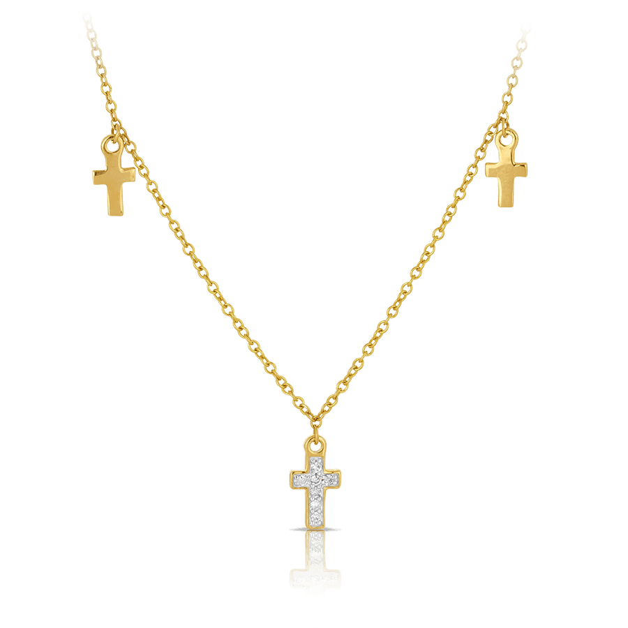 Diamond Cross Trio Necklace set in 9ct Yellow Gold