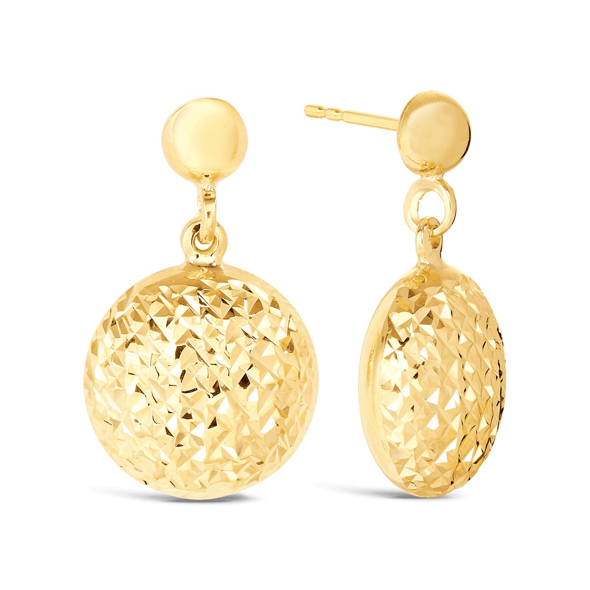 Diamond Cut Circle Shape Drop Earrings in 9ct Yellow Gold - Wallace Bishop