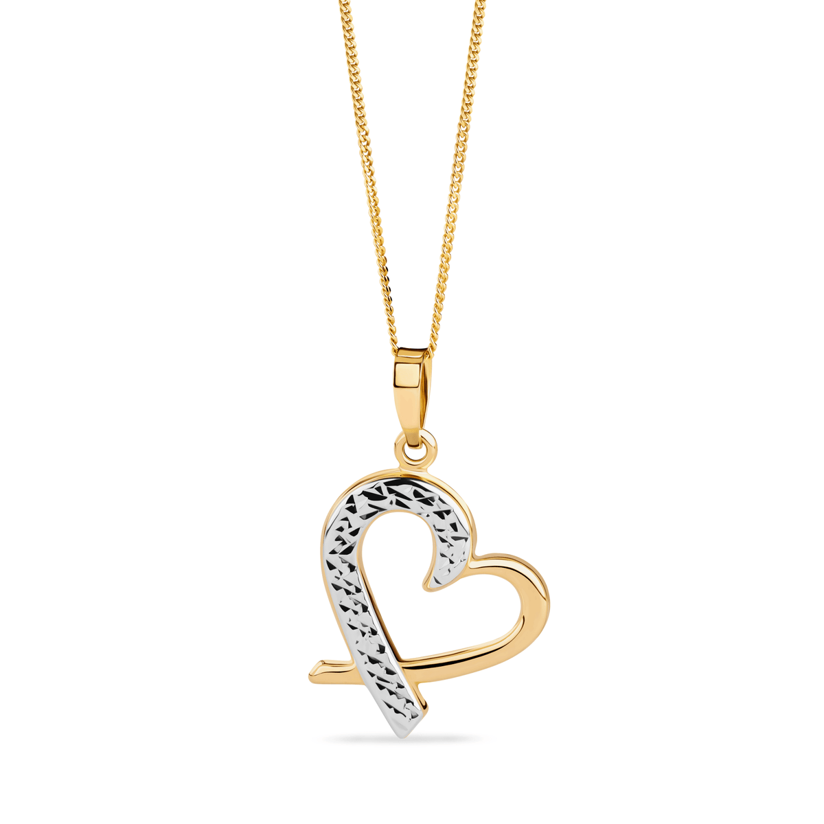 Diamond Cut Heart Shape Pendant in 9ct Yellow Gold - Wallace Bishop